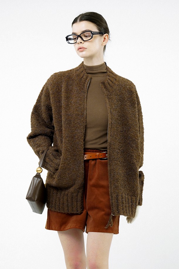 CHANCE'S NOI FOR WOMEN - 가디건 - [for Women] Loose Boucle Knit Zip up - Brown /W244TP09BR