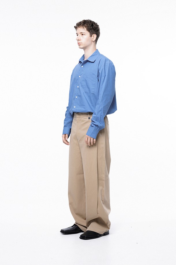 CHANCE'S NOI - 캐주얼팬츠 - Side Tuck Wide Cotton Slacks - Beige /M243PT04BE