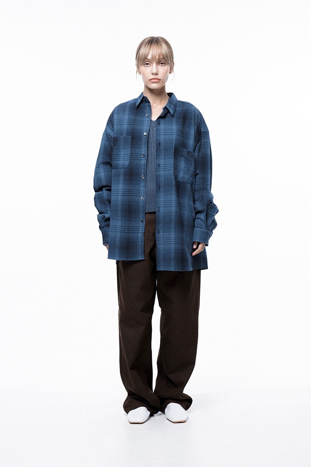 CHANCE'S NOI FOR WOMEN - 긴팔셔츠 - Loose-Fit Flannel Check Shirt - Blue /W243SH01BL