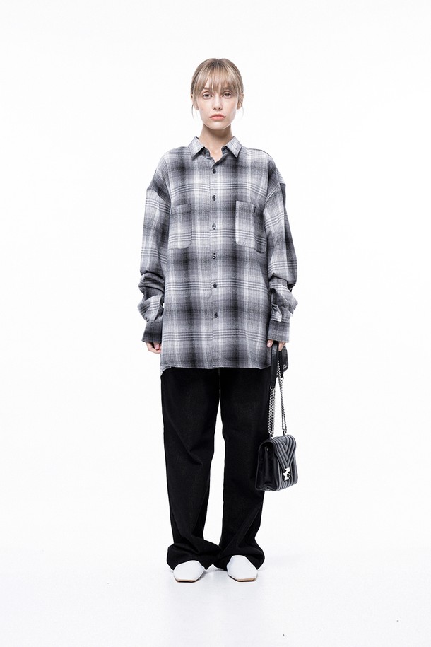 CHANCE'S NOI FOR WOMEN - 긴팔셔츠 - Loose-Fit Flannel Check Shirt - Black /W243SH01BK