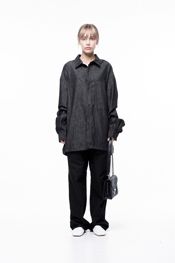 CHANCE'S NOI FOR WOMEN - 긴팔셔츠 - Oversized String Denim Shirt - Black Indigo /W243SH02BK