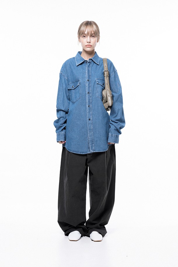 CHANCE'S NOI FOR WOMEN - 긴팔셔츠 - Western Pocket Denim Shirt - Mid Blue /W243SH03MB