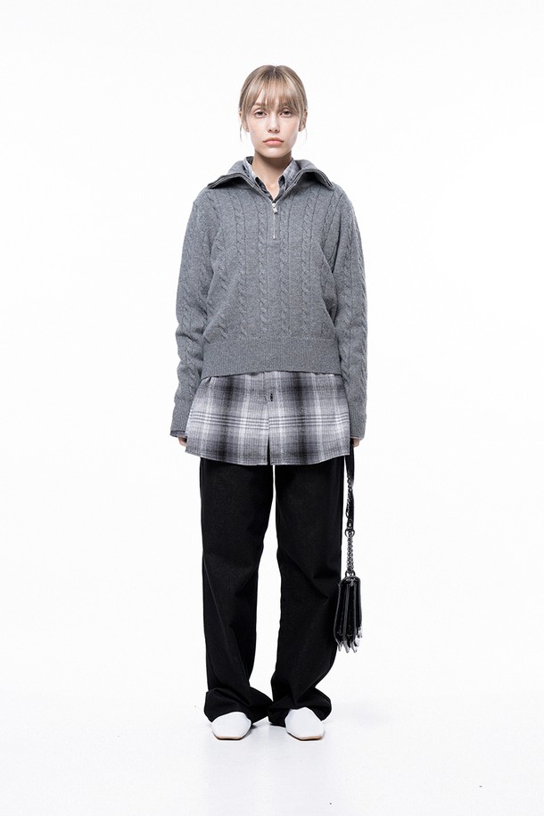 CHANCE'S NOI FOR WOMEN - 스웨터 - Soft Cable Half Zip-up Knit - Gray /W243TP01GR