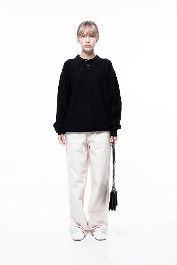 CHANCE'S NOI FOR WOMEN - 스웨터 - Soft Two-button Collar Knit - Black /W243TP09BK