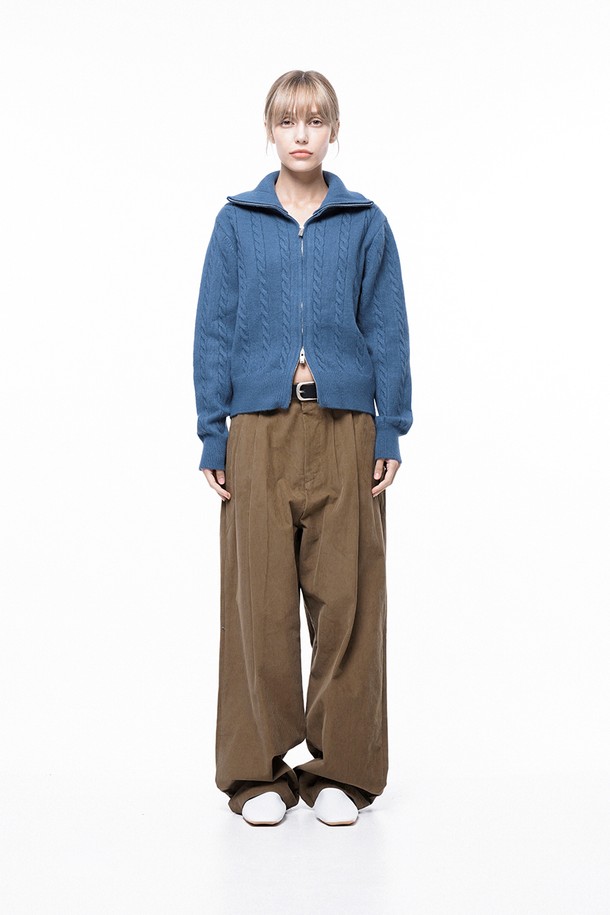 CHANCE'S NOI FOR WOMEN - 가디건 - Soft Cable Zip-up Knit Cardigan - Blue /W243TP03BL