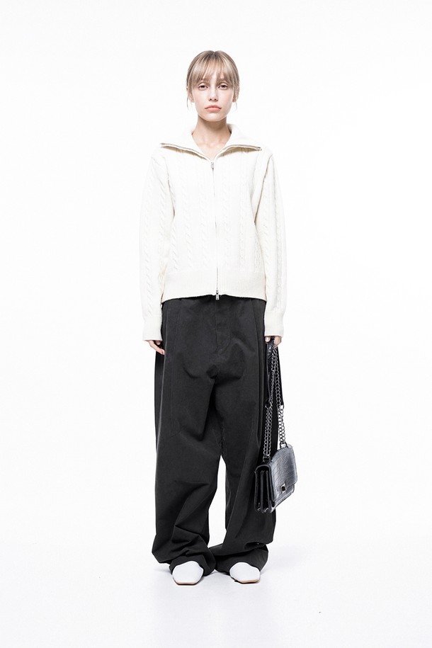 CHANCE'S NOI FOR WOMEN - 가디건 - Soft Cable Zip-up Knit Cardigan - Ivory /W243TP03IV