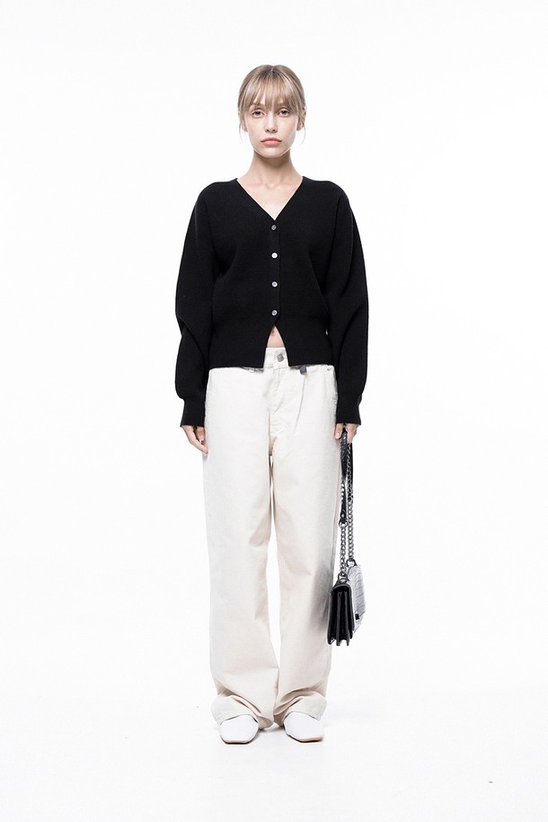 CHANCE'S NOI FOR WOMEN - 가디건 - Soft Crop Knit Cardigan - Black /W243TP04BK