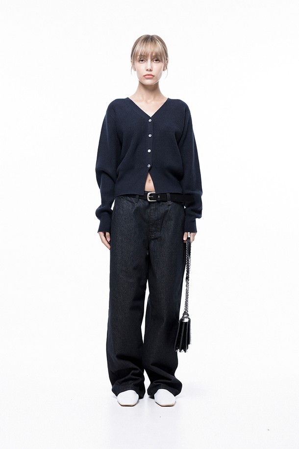 CHANCE'S NOI FOR WOMEN - 가디건 - Soft Crop Knit Cardigan - Navy /W243TP04NY