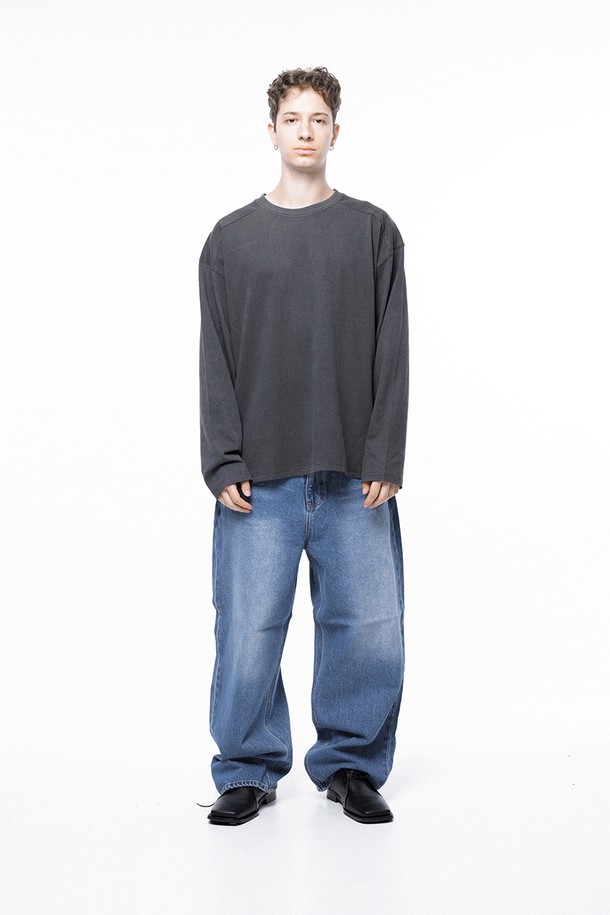 CHANCE'S NOI - 긴팔티셔츠 - Pigment Slit Long sleeved - Charcoal /M243TP03CH