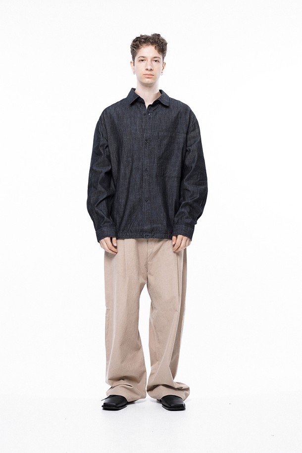 CHANCE'S NOI - 긴팔셔츠 - Oversized String Denim Shirt - Navy Indigo /W243SH02NYM