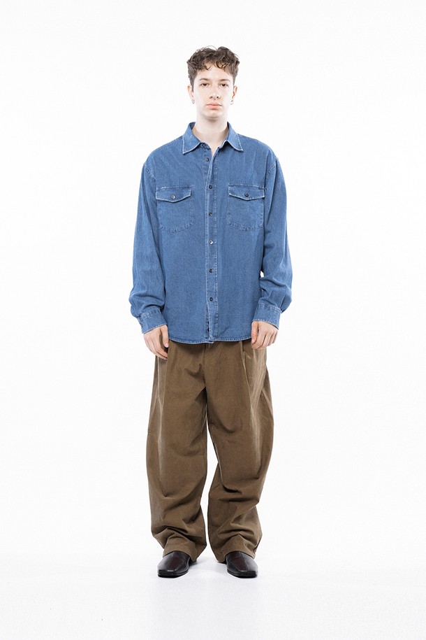 CHANCE'S NOI - 긴팔셔츠 - Western Pocket Denim Shirt - Mid Blue /W243SH03MBM