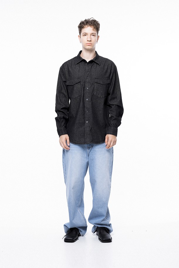 CHANCE'S NOI - 긴팔셔츠 - Western Pocket Denim Shirt - Black Indigo /W243SH03BKM