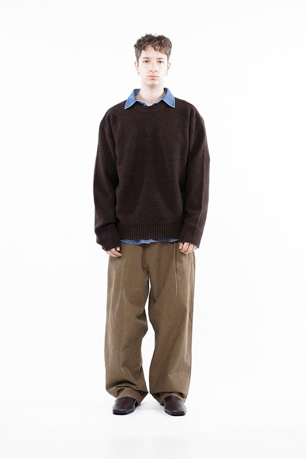 CHANCE'S NOI - 스웨터 - Hazzy Oversized round knit - Brown /M243TP05BR