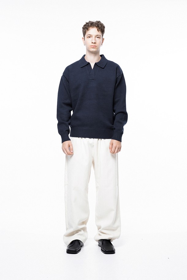 CHANCE'S NOI - 스웨터 - Dense Modal Open-collar Kint - Navy /M243TP08NY