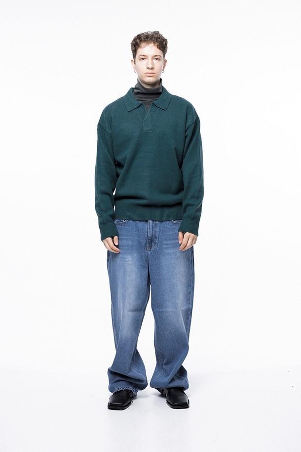 CHANCE'S NOI - 스웨터 - Dense Modal Open-collar Kint - Green /M243TP08GN