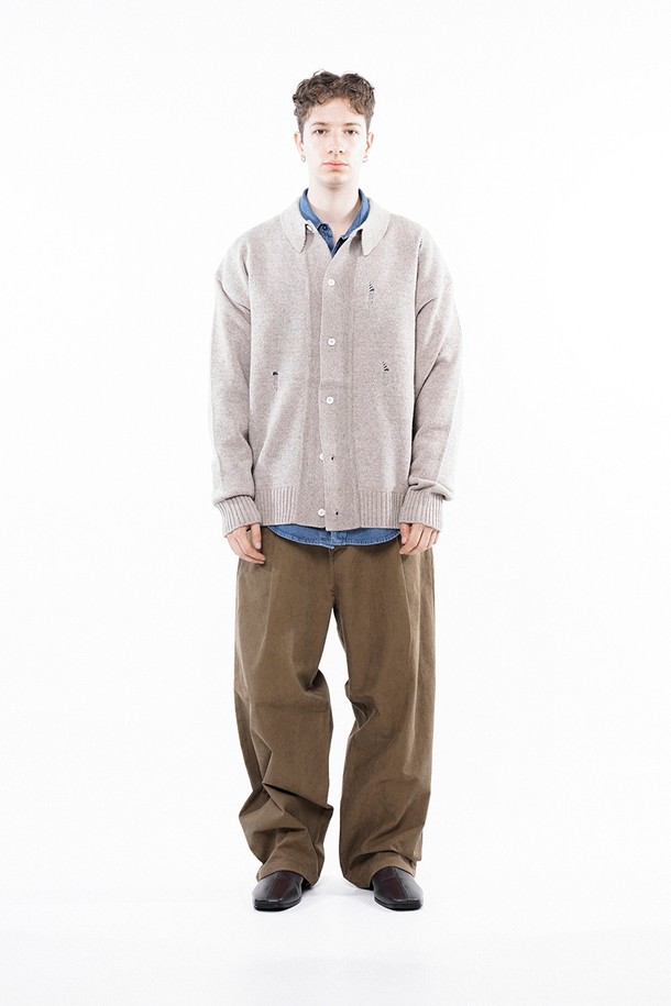 CHANCE'S NOI - 가디건 - Tear Collar-neck Cardigan - Beige /M243OT03BE