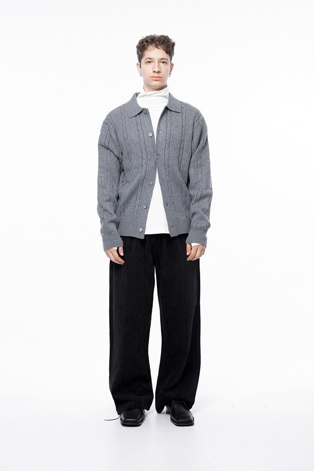 CHANCE'S NOI - 가디건 - Dense Cable Collar-neck Cardigan - Gray /M243OT02GR