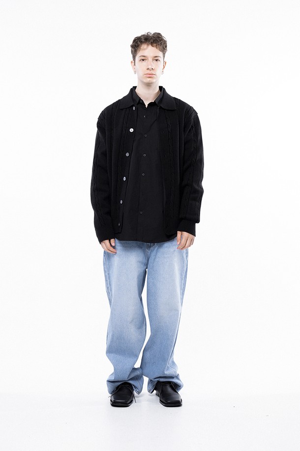 CHANCE'S NOI - 가디건 - Dense Cable Collar-neck Cardigan - Black /M243OT02BK