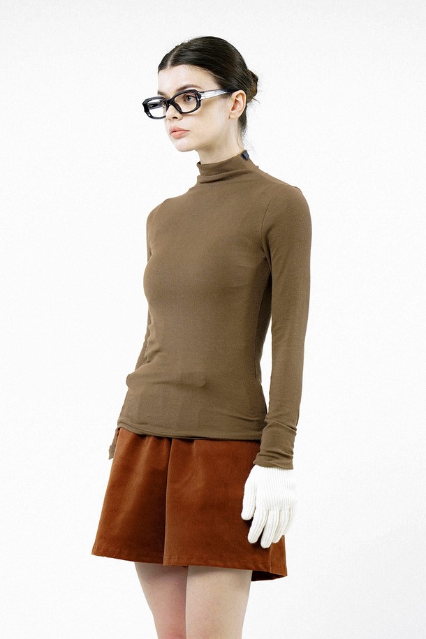 CHANCE'S NOI FOR WOMEN - 터틀넥 - [for Women] Slit Ribbed Half Turtleneck - Brown /W244TP03BR