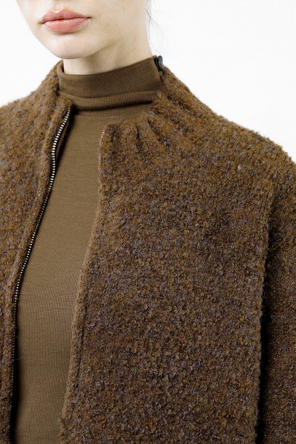 CHANCE'S NOI FOR WOMEN - 가디건 - [for Women] Loose Boucle Knit Zip up - Brown /W244TP09BR