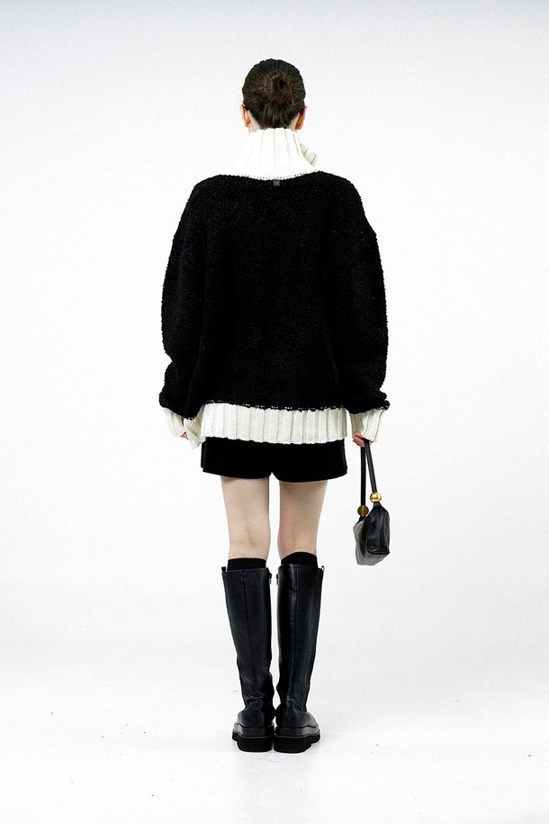 CHANCE'S NOI FOR WOMEN - 가디건 - [for Women] Boucle Color High neck Zip up - Black /W244TP10BK