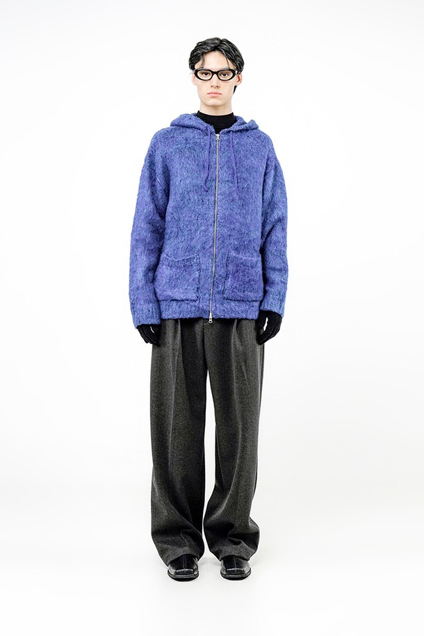 CHANCE'S NOI - 후디 - Brush Sweater hooded Zip-up - Blue /M244TP09BL