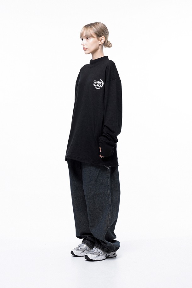 CHANCE'S NOI FOR WOMEN - 스웨트셔츠 - Circle Reverse Slev Hlaf-neck Sweat - Black /M243MT03BKW