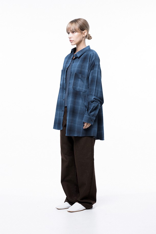 CHANCE'S NOI FOR WOMEN - 긴팔셔츠 - Loose-Fit Flannel Check Shirt - Blue /W243SH01BL