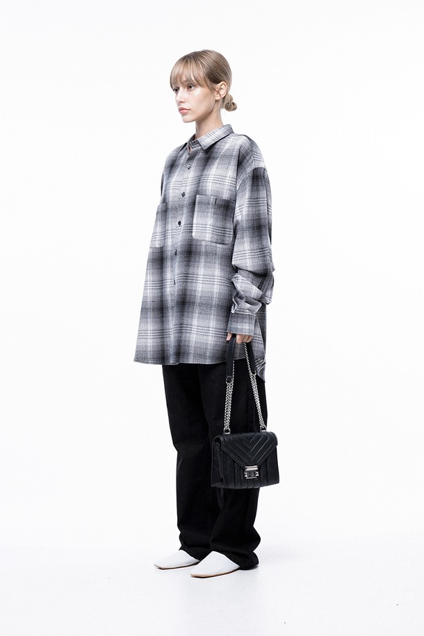 CHANCE'S NOI FOR WOMEN - 긴팔셔츠 - Loose-Fit Flannel Check Shirt - Black /W243SH01BK