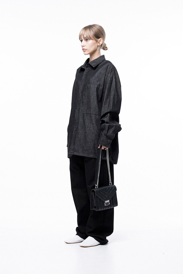 CHANCE'S NOI FOR WOMEN - 긴팔셔츠 - Oversized String Denim Shirt - Black Indigo /W243SH02BK