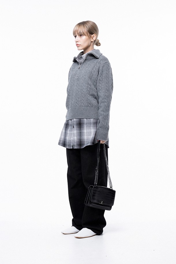 CHANCE'S NOI FOR WOMEN - 스웨터 - Soft Cable Half Zip-up Knit - Gray /W243TP01GR