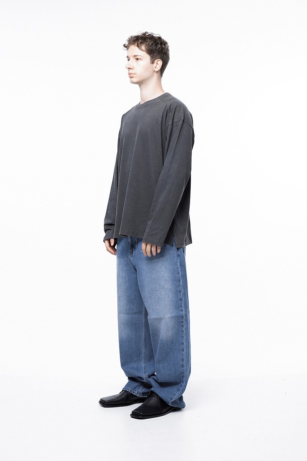 CHANCE'S NOI - 긴팔티셔츠 - Pigment Slit Long sleeved - Charcoal /M243TP03CH