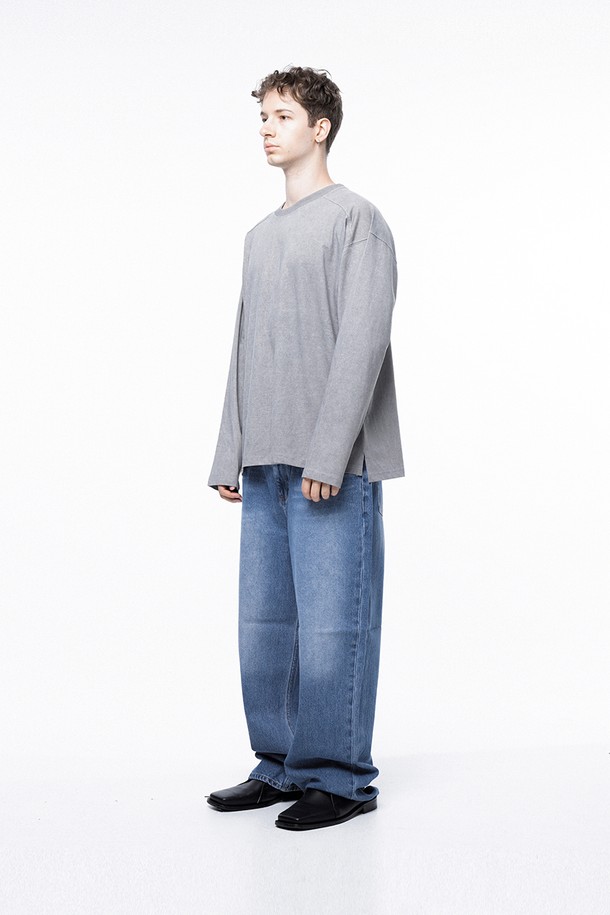 CHANCE'S NOI - 긴팔티셔츠 - Pigment Slit Long sleeved - Gray /M243TP03GR