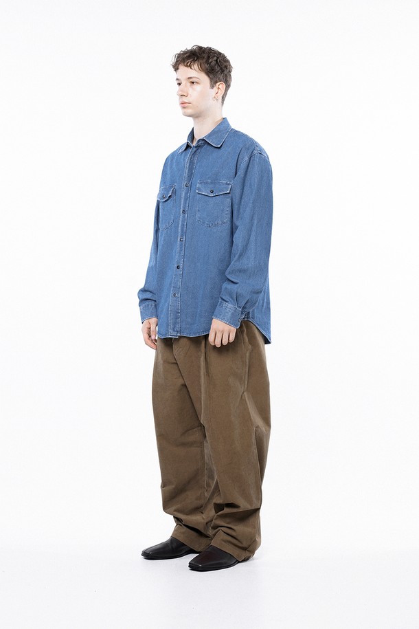 CHANCE'S NOI - 긴팔셔츠 - Western Pocket Denim Shirt - Mid Blue /W243SH03MBM