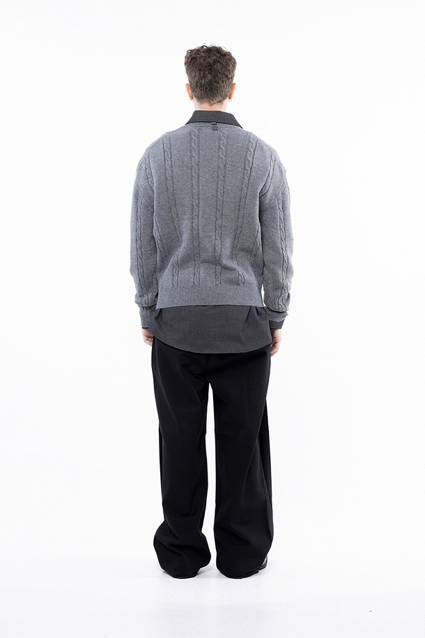 CHANCE'S NOI - 스웨터 - Dense Cable V-neck Kint - Gray /M243TP07GR