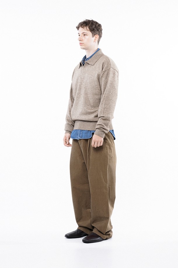 CHANCE'S NOI - 스웨터 - Dense Modal Open-collar Kint - Oatmeal /M243TP08OT