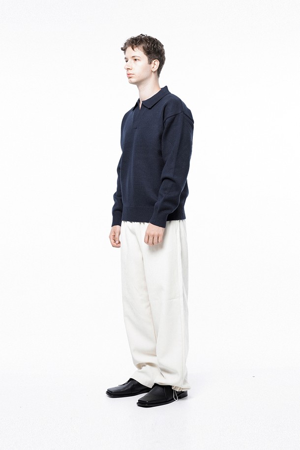 CHANCE'S NOI - 스웨터 - Dense Modal Open-collar Kint - Navy /M243TP08NY