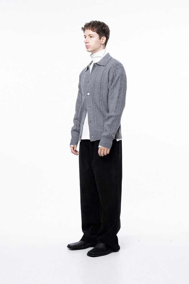 CHANCE'S NOI - 가디건 - Dense Cable Collar-neck Cardigan - Gray /M243OT02GR