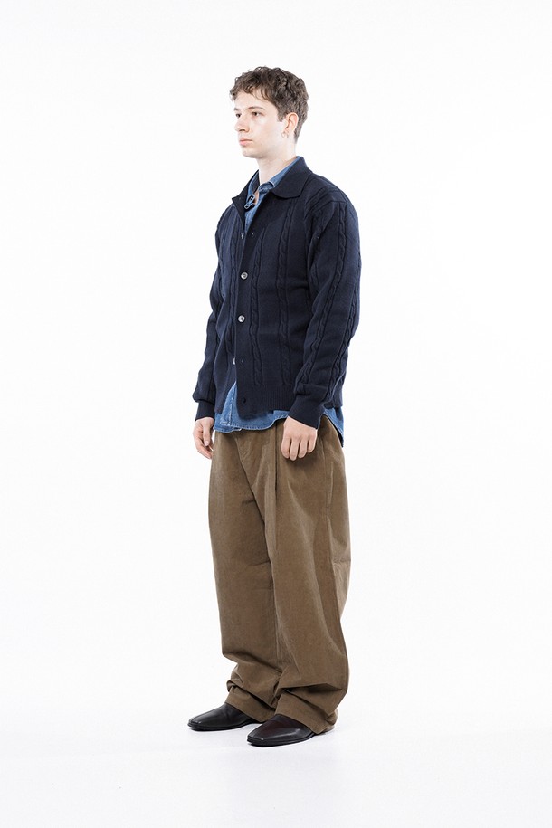 CHANCE'S NOI - 가디건 - Dense Cable Collar-neck Cardigan - Navy /M243OT02NY