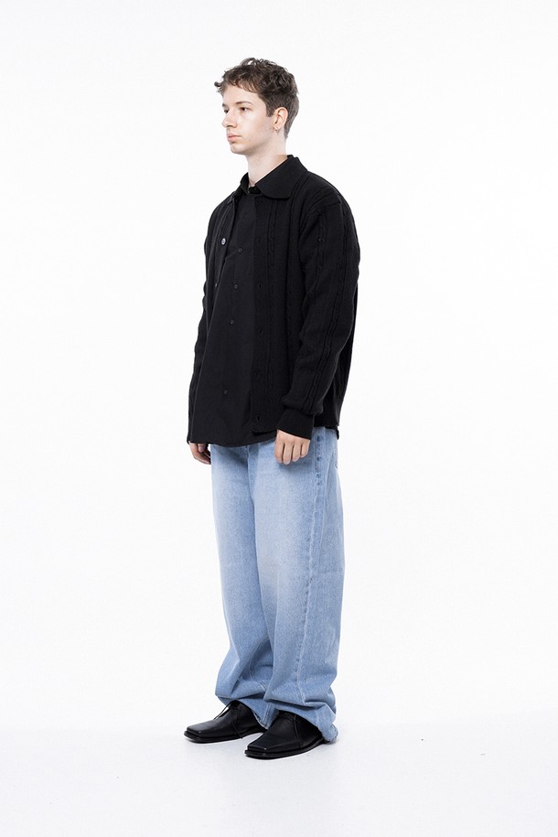 CHANCE'S NOI - 가디건 - Dense Cable Collar-neck Cardigan - Black /M243OT02BK