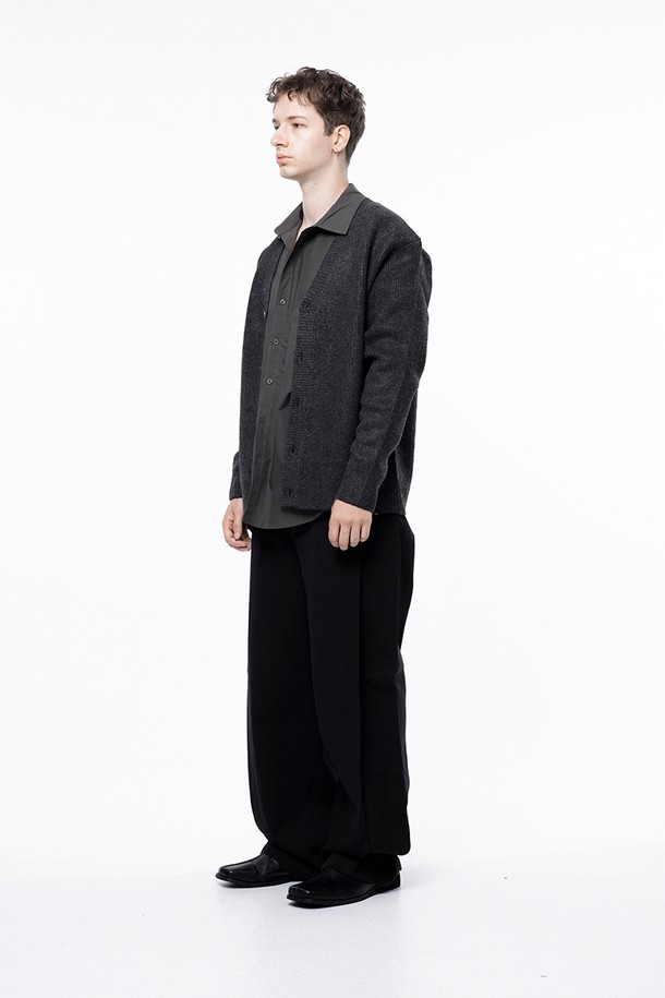 CHANCE'S NOI - 가디건 - Dense Hazzy Y-neck Cardigan - Charcoal /M243OT01CH