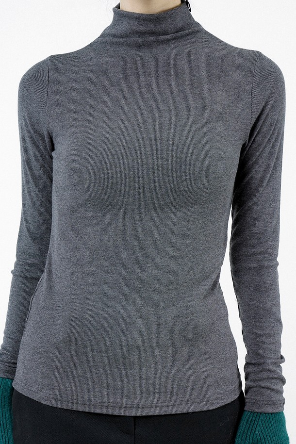 CHANCE'S NOI FOR WOMEN - 터틀넥 - [for Women] Slit Ribbed Half Turtleneck - Charcoal /W244TP03CH