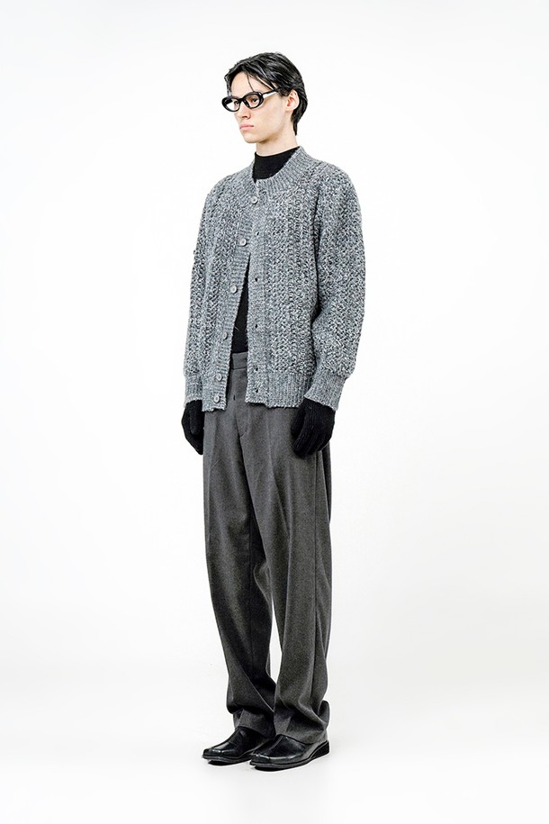 CHANCE'S NOI - 가디건 - Sweater Round-neck Cardigan - Charcoal /M244TP06CH