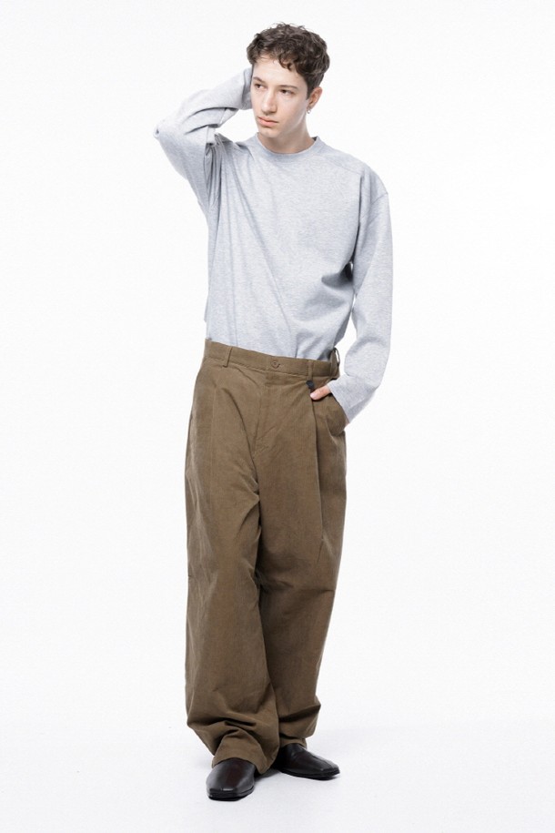 CHANCE'S NOI - 캐주얼팬츠 - Corduroy One-tuck Wide Pants - Brown /M243PT01BR