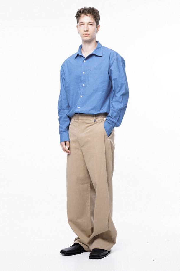 CHANCE'S NOI - 캐주얼팬츠 - Side Tuck Wide Cotton Slacks - Beige /M243PT04BE