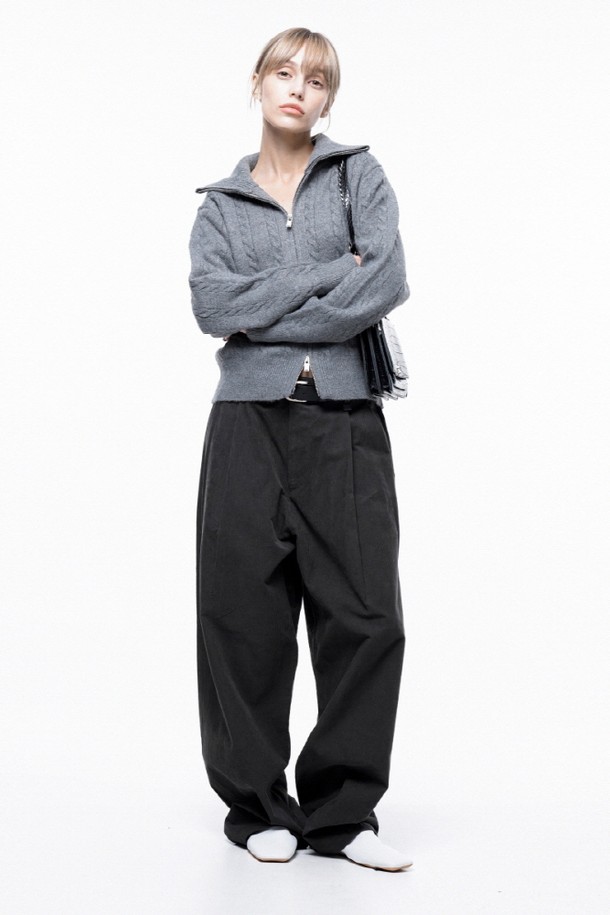 CHANCE'S NOI FOR WOMEN - 캐주얼팬츠 - Corduroy One-tuck Wide Pants - Charcoal /M243PT01CH