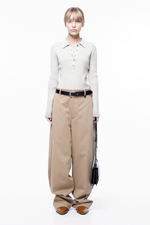 CHANCE'S NOI FOR WOMEN - 캐주얼팬츠 - Side Tuck Wide Cotton Slacks - Beige /M243PT04BEW