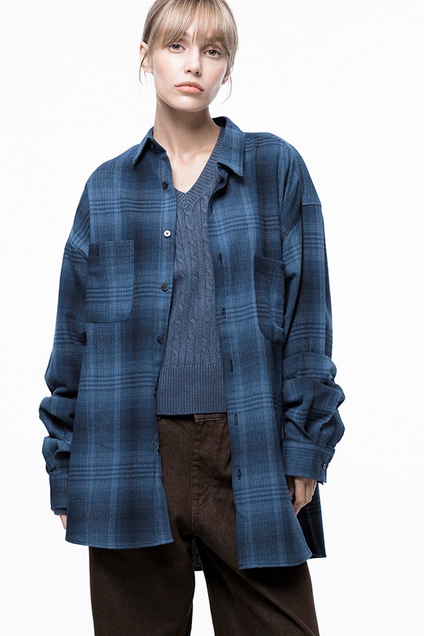 CHANCE'S NOI FOR WOMEN - 긴팔셔츠 - Loose-Fit Flannel Check Shirt - Blue /W243SH01BL