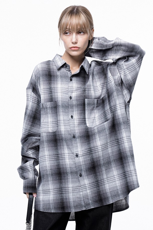 CHANCE'S NOI FOR WOMEN - 긴팔셔츠 - Loose-Fit Flannel Check Shirt - Black /W243SH01BK