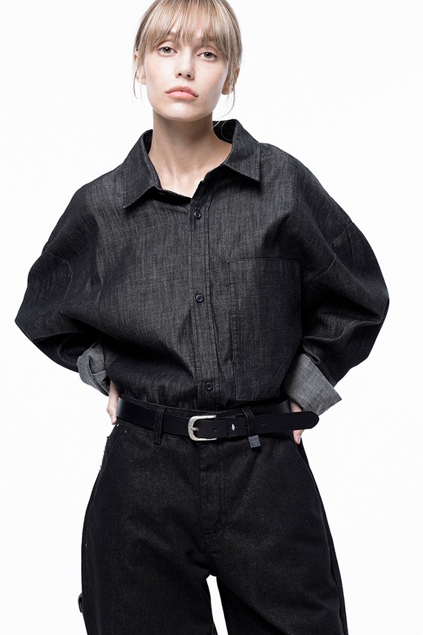 CHANCE'S NOI FOR WOMEN - 긴팔셔츠 - Oversized String Denim Shirt - Black Indigo /W243SH02BK